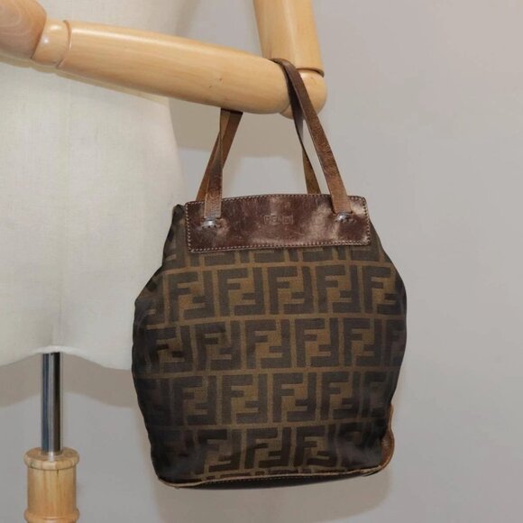 FENDI Zucca Canvas Hand Bag Brown Black Auth - Picture 1 of 16